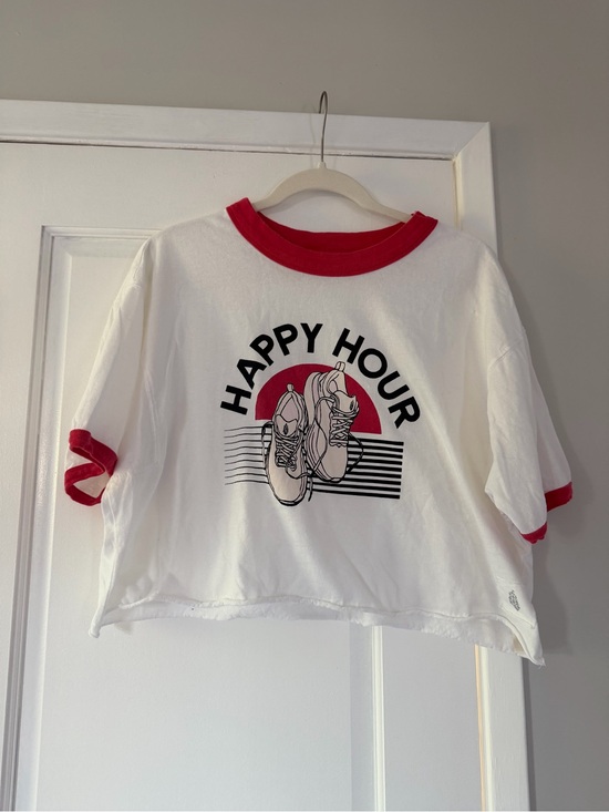 Free People Tops - Free People Happy Hour White & Red Ringer Tee